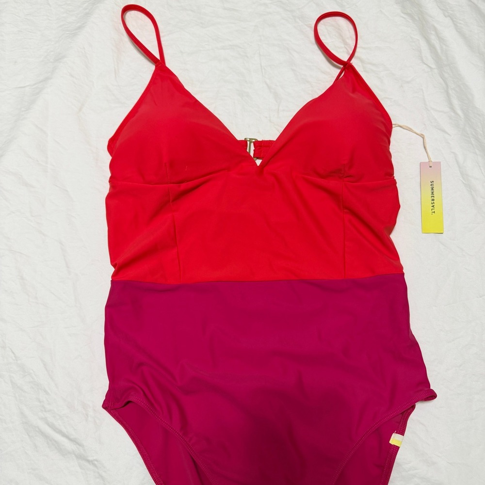 Summersalt The Wave One Piece Swimsuit Red Pink Colorblock Size 12 NWT - Picture 4 of 15